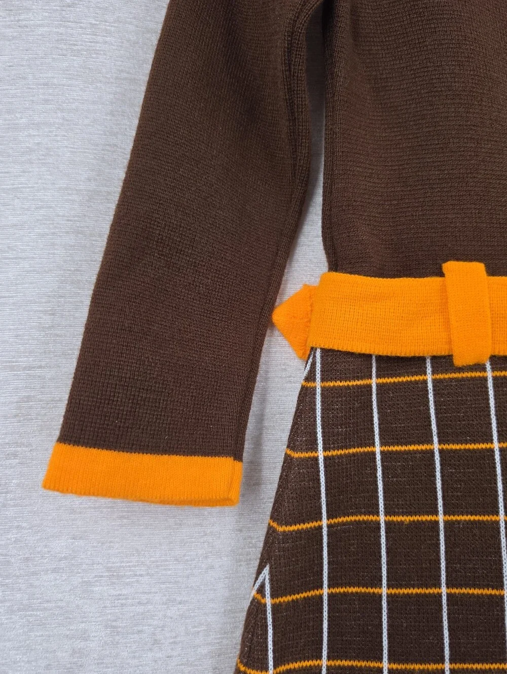 Piccolino 60s 70s Italian MOD Mini Dress Girls 4 Brown Orange Belted Vintage